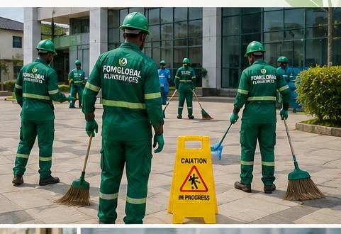 Cleaning crew on site